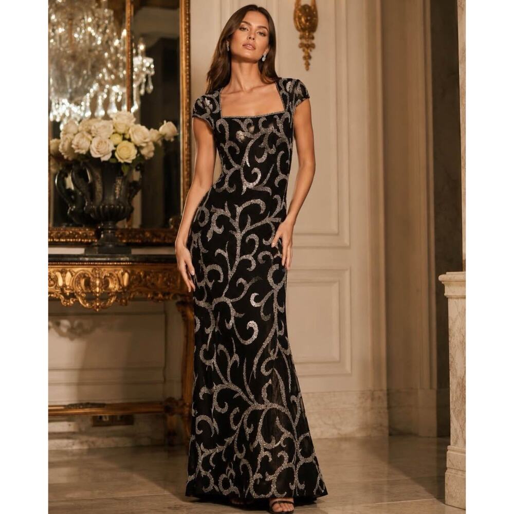 NWT RARE VINTAGE Silk Y2K Black Beaded Evening Gown – Scala - Size Medium - Picture 2 of 8